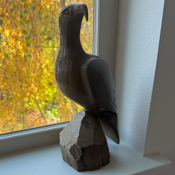 Hand-carved in PNW Elegant Wooden Bird Sculpture in Walnut